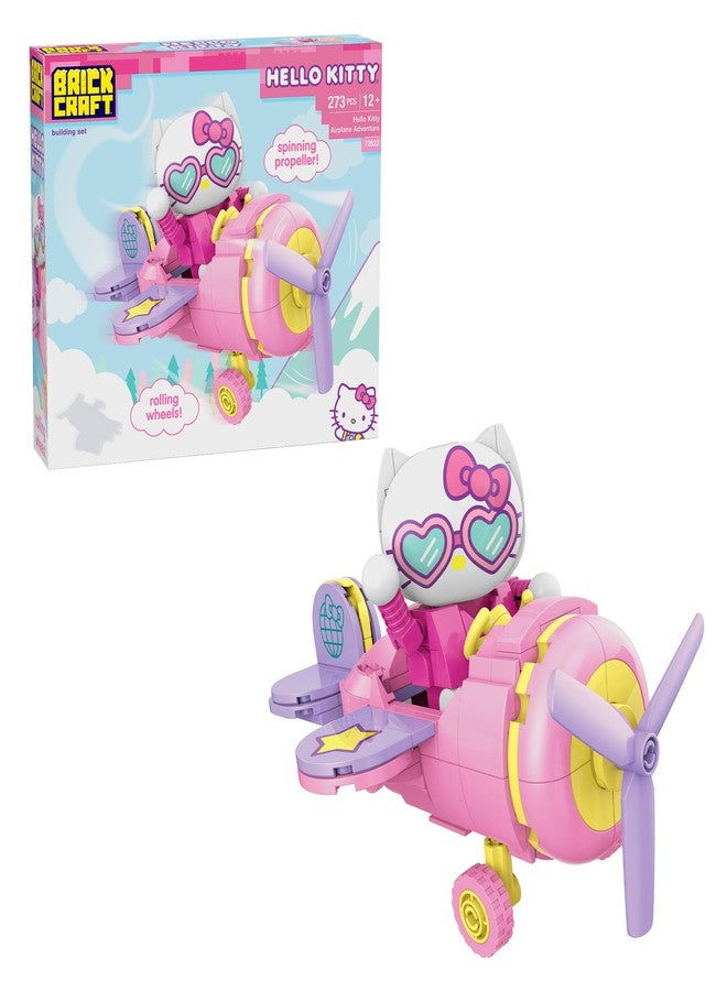 Brickcraft Hello Kitty Airplane Adventure Kit 273-Piece Sanrio Set Pink Aircraft Toy Featuring Spinning Propeller Rolling Wheels Collectible Buildable Model Gift Birthday Display Creative - Image 1